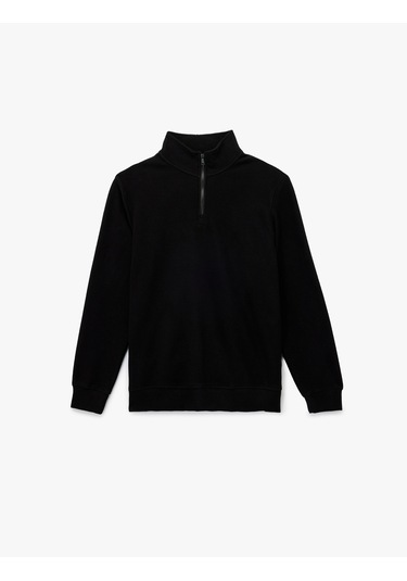 Koton Uzun Kollu Ribanalı Yarım Fermuarlı Sweatshirt Siyah 6wam70096mk Siyah