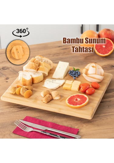Porsima Bambu Sunum Tahtası 360 Derece Dönen Servis Tahtası