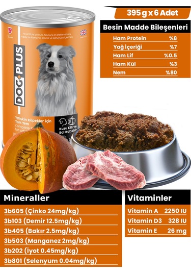 DogPlus Pate Kuzu Etli ve Balkabaklı Yetişkin Köpek Konserve Yaş Mama 395 Gr x 6 Adet