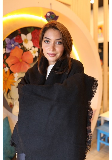 Yumuşak Dokulu Kalın Düz Atkı Omuz Şalı 70x180 CM 1206 Siyah