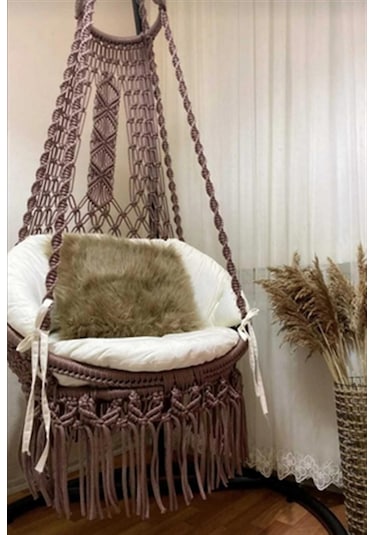 Woodshut Tek Kişilik Makrome Salıncak Mis38008 Naturel