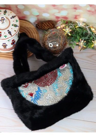 Tigada Nakışlı Peluş Tüylü Çanta 275003354 Siyah