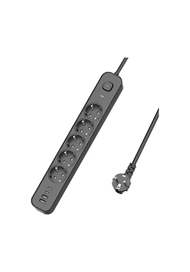 5 Prizli Akım Korumalı Uzatma Kablosu 2xusb-a + 2xusb-c 3680w - 2m Kablo Belirtilmemiş