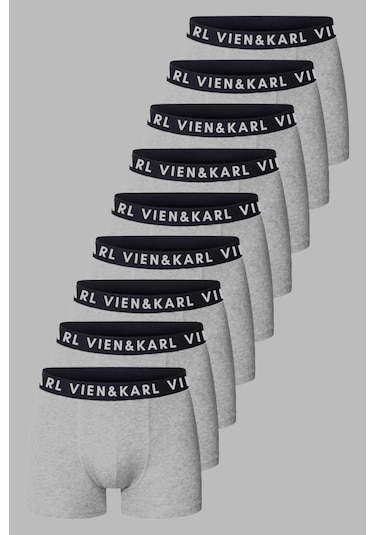 Erkek Gri 9'lu Paket Düz Likralı Boxer Şort