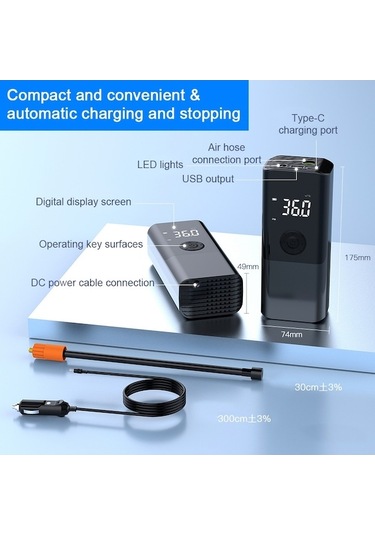 Didadodo Taşınabilir Araç Silent 150psı Kablolu Hava Kompresörü Siyah