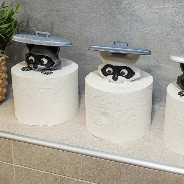 Xuweiwei Gümüş 3d Baskılı Rakun Kağıt Havlu Tutucu - Komik Banyo Dekoru Gümüş