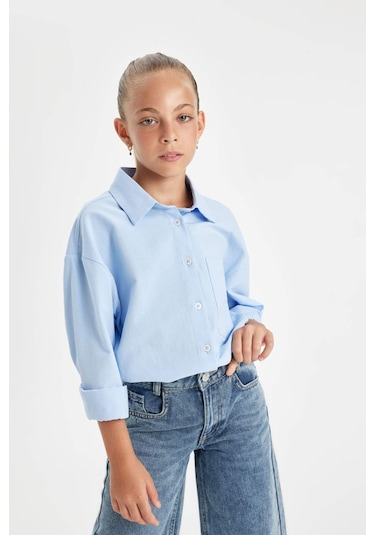 DeFacto Kız Çocuk Oversize Geniş Kalıp Poplin Uzun Kollu Basic Düz Okul Gömleği C7482A824AUBE37 DeFacto Kız Çocuk Oversize Geniş Kalıp Poplin Uzun Kollu Basic Düz Okul Gömleği C7482A824AUBE37