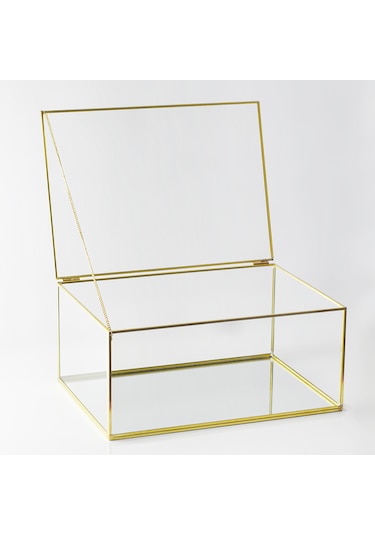 Büyük Cam Kutu Pirinç & Gold 30x20x15cm