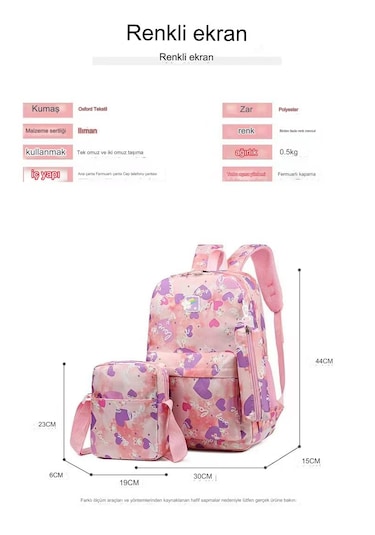 Xinxin Çok Yönlü Sırt Çantası Ve Okul Çantası 3 Parçalı Set Çiçek