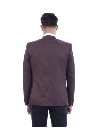 Wessi 2 Düğmeli Cepleri Fermuarlı Erkek Kahverengi Ceket Kahverengi