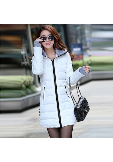 Eldiven Detaylı Kışlık Kadın Şişme Mont Beyaz