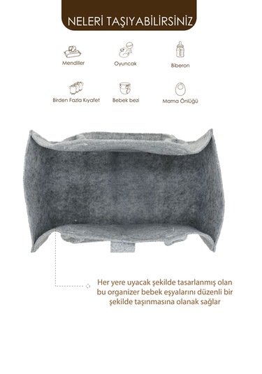 Mordesign Taşınabilir Keçe Çanta Yenidoğan Alt Açma, Kadın Çantası, Ev ve Seyahat Düzenleyici Organizer Gri
