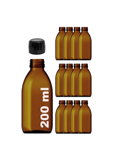 Afracam Yuvarlak Amber 200 Ml Siyah Kapaklı Cam Şişe 12 Adet