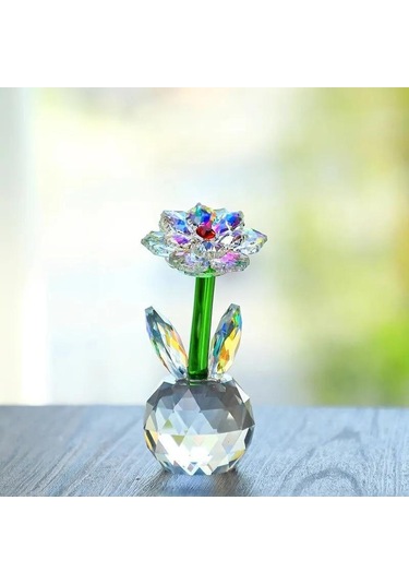 Skycity K9 Kristal Güneşçiçek Modeli Dekoratif Aşık, Ev Ofis Masaüstü Vitrin Dekorasyonu, Renkli Işık Yansıtıcı Hediyelik Sanat Eseri