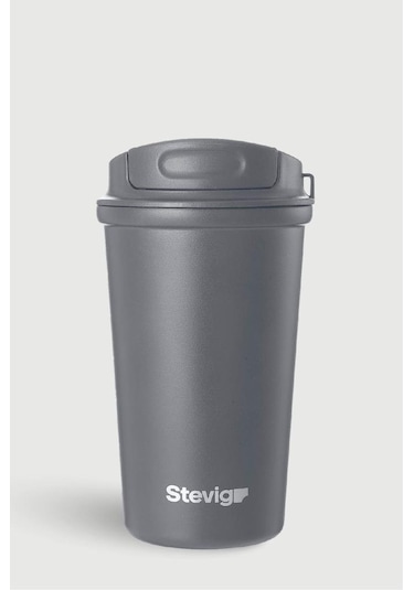 Stevig 4 Work Flip Open Coffee Mug Çelik Termos 400 Ml Grey St-251 Gri