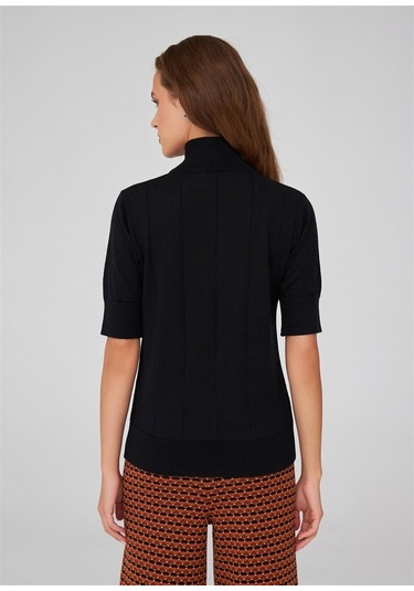 Peraluna Balıkçı Yaka Kısa Kollu Basic Kadın Triko Bluz Siyah-Siyah