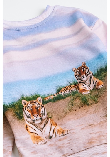 Kaplan Desenli Çocuk Sweatshirt Mavi