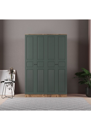 Nil 4 Kapaklı Eko Bazalı Gardırop - Mdf Kapak Yeşil