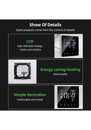 Xindoker 16a 220v Yer Sıcaklığı Kontrol Cihazı, Dokunmatik Lcd Ekran, 0-99 C Aralığı, Abs Siyah, Yeraltı Isıtma Ve Elektrikli Filmler İçin