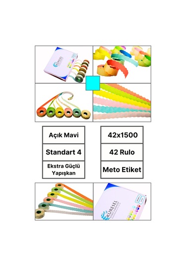 Meto Etiket Açık Mavi 42 Rulo 42x1500 S4 Fiyat Etiketi Tabanca Etiketi 1