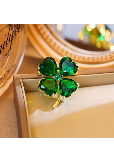 Şans için Dört Yapraklı Yonca Broş Yeşil