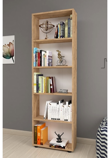 Bofigo Dekoratif 5 Raflı Kitaplık Modern Kitaplık Çınar Çam