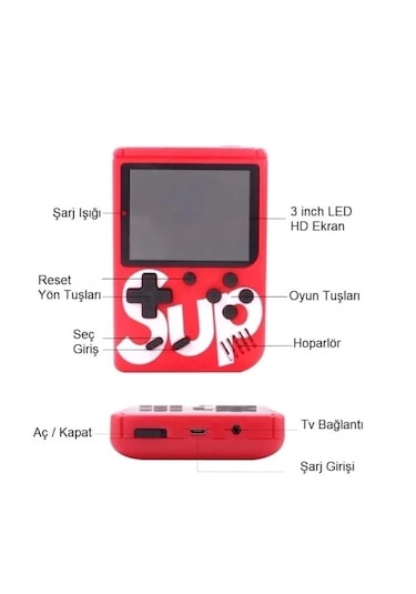 Mobgift Retro El Oyun Konsolu 3 İnç Hd Arcade 400 Games Süper Eğlence Ateri "