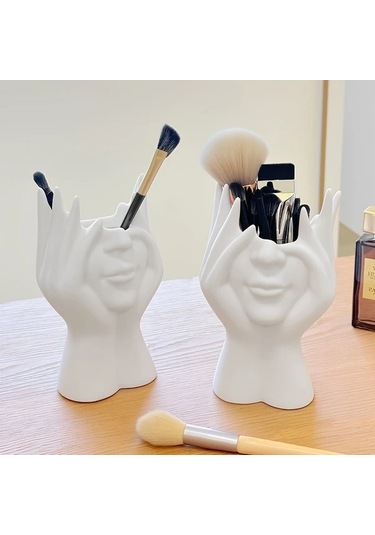 Fochsia Siyah Özgün Yaratıcı Vücut Sanatı Şekilli Makyaj Fırçası Standı Ve Kalemlik, El Yapımı Siyah