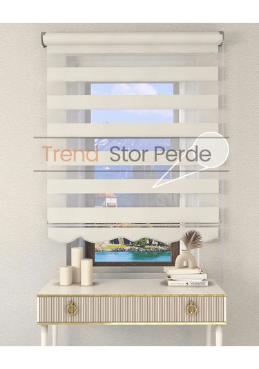 Beyaz Etek Dilimli Zebra Stor Güneşlik Perde Kırık Beyaz