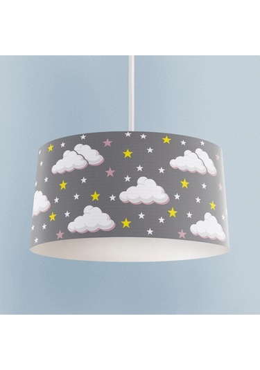 Mekta Home Bebek Ve Çocuk Odası Bulut Ve Yıldız Desenli Çerçeveli Avize Renkli