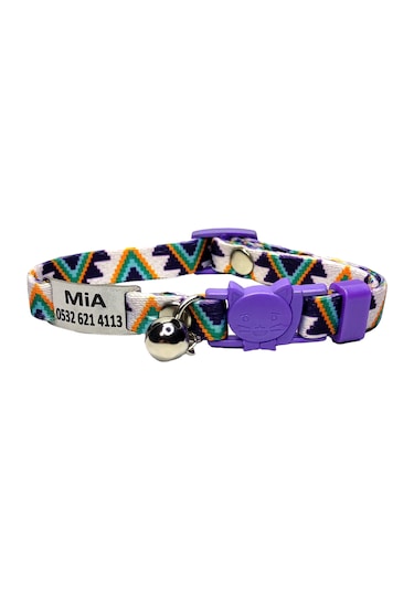 Ayz Markalama Güvenlik Kilitli İsimli Kedi Tasması Kedi Madalyon Mor Üçgen