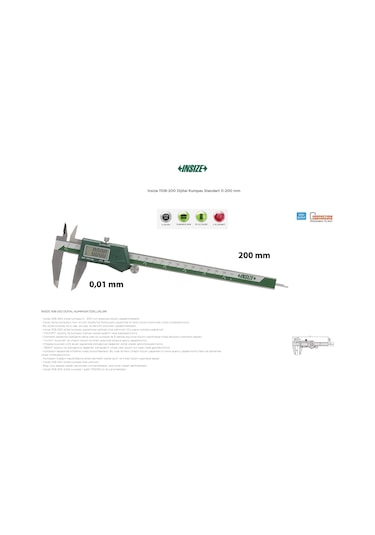 Insize 1108-200 Dijital Kumpas Standart 0-200 Mm
