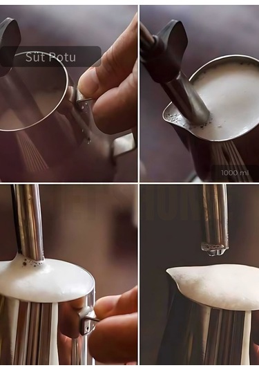 Süt Potu Paslanmaz Süt Köpürtme Sürahisi Çelik Pitcher 1000 Ml