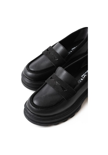 746-759 Siyah Günlük Yüksek Tabanlı Loafer Ayakkabı Beyaz