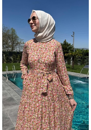 Rabia Şamlı Hale Elbise Bej Normal