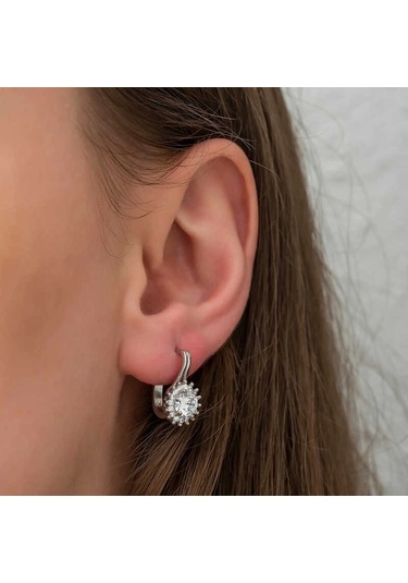 Gümüş Mengeçli Yuvarlak Kesim Küpe Gümüş