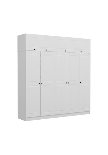 Minar Kale 5 Mebran Kapaklı 2 İç Çekmeceli Dolap Ve Yüklük Beyaz 255cm Beyaz