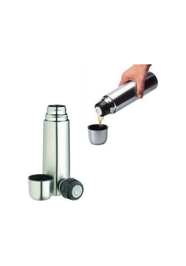 Çift Katmanlı Kapaklı Çelik Termos 1 Litre Inox