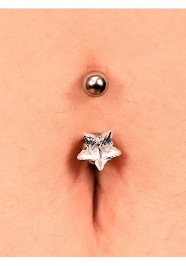 Yıldız Zirkon Taş 8 Mm Zirkon Taş 316l Cerrahi Çelik Göbek Piercing-gbkpr67