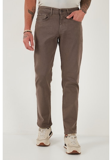 Buratti Pamuklu Comfort Fit Normal Bel Boru Paça Jeans Erkek Kot Pantolon 4412C19Texas Toprak