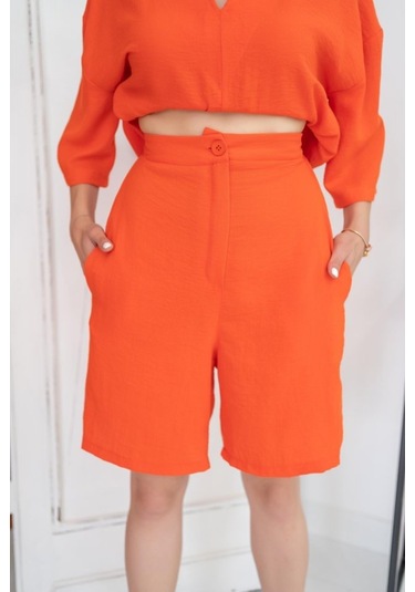 Oranj Şort Ve Üst Takım Siyah - Beyaz