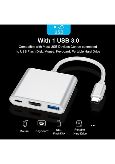 Xuweiwei Simli Usb C Den Hdtv Adaptörü 4k 100w Pd Usb 3 0 Portlu Dijital Av Dönüştürücü Macbook İpad İphone Uyumlu 15 Tabletler İçin
