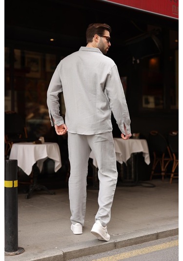 Madmext Boyalı Gri Gömlek Pantolon Erkek İkili Takım E7322 Gri