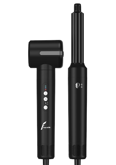 Veryfit 7 in 1 Hava Üflemeli Saç Düzleştirici Bukle Maşa Airwrap Compact Saç Kurutma Fön Makinesi Siyah