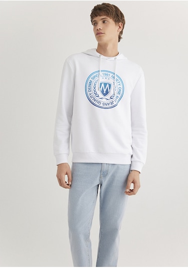 Mavi - Mavi Logo Baskılı Kapüşonlu Beyaz Sweatshirt 0611721-620 Beyaz