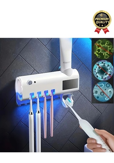 Akıllı Güneş Enerjili Usb Şarjlı Diş Macunu Sıkacağı 4 Diş Fırçası Uv Işık Sterilizatörü Temizleyici Çok Renkli