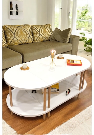 Çevir Kur 3'ü 1 Arada 2 Raflı Orta Sehpa Ve Dekoratif Yan Sehpa Gazetelikli Beyaz