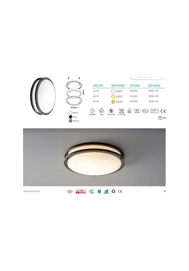 Sekizgen Led 24w Radar Sensörlü Günışığı Tavan Armatürü Siyah