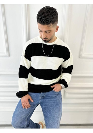 Kazak Oversize Tüylenmez Naturel Pamuk Örme Triko Kazak Siyah