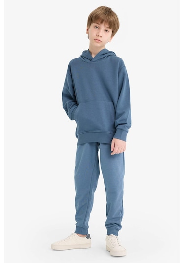 Defacto Erkek Çocuk Basic Düz Kapüşonlu Sweatshirt E9558a825auın257 Indigo